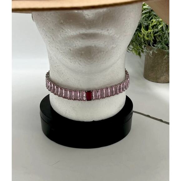 KVK Designer Blossom Collection Pink Purple Chrystal Choker Silver Bolo Closure - Picture 1 of 11